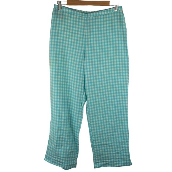 Boden Kew Linen Pants in Turquoise Gingham 7/8‎ Trousers Size 12L - Picture 1 of 10